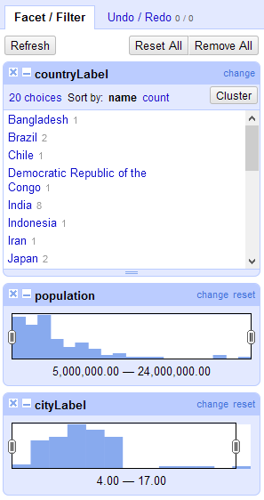 A screenshot of facets and filters in action.